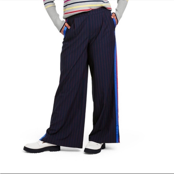 La Ligne for Target Side Stripe Wide Leg Trousers Navy/Red - Picture 4 of 7